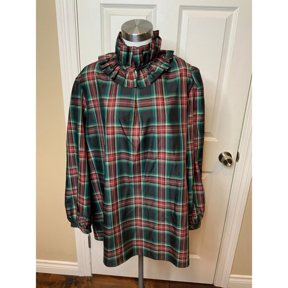 Tuckernuck Green Red Tartan Plaid Ruffle Collar Bouvier Blouse $168 Size 3XL - Picture 2 of 7